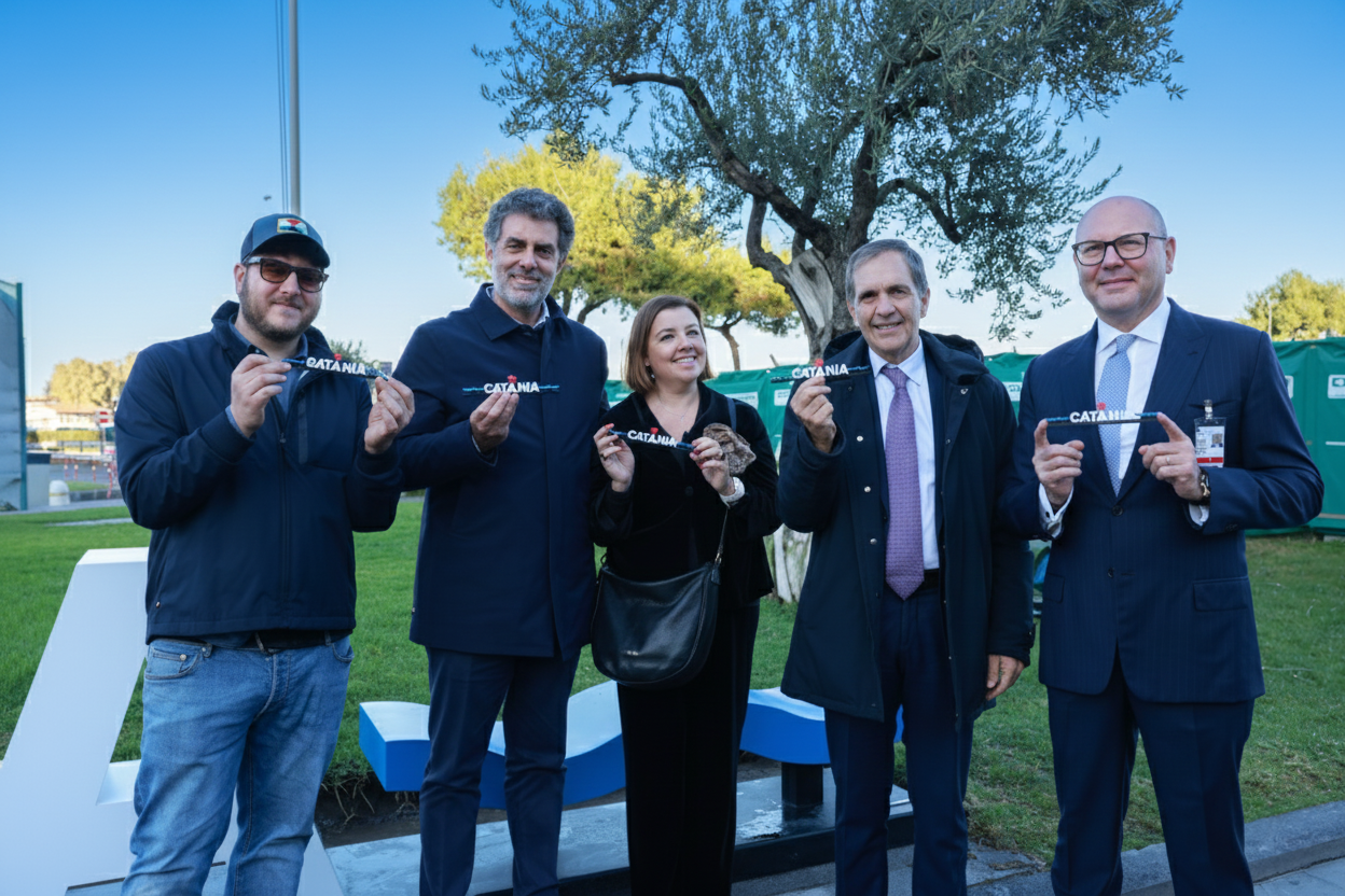 All’inaugurazione del landmark Catania all’aeroporto di Fontanarossa erano presenti il sindaco del Comune e della Città Metropolitana Enrico Trantino, la presidente di SAC Anna Quattrone, l’amministratore delegato Nico Torrisi, il consigliere Salvatore Panebianco e il designer Bob Liuzzo